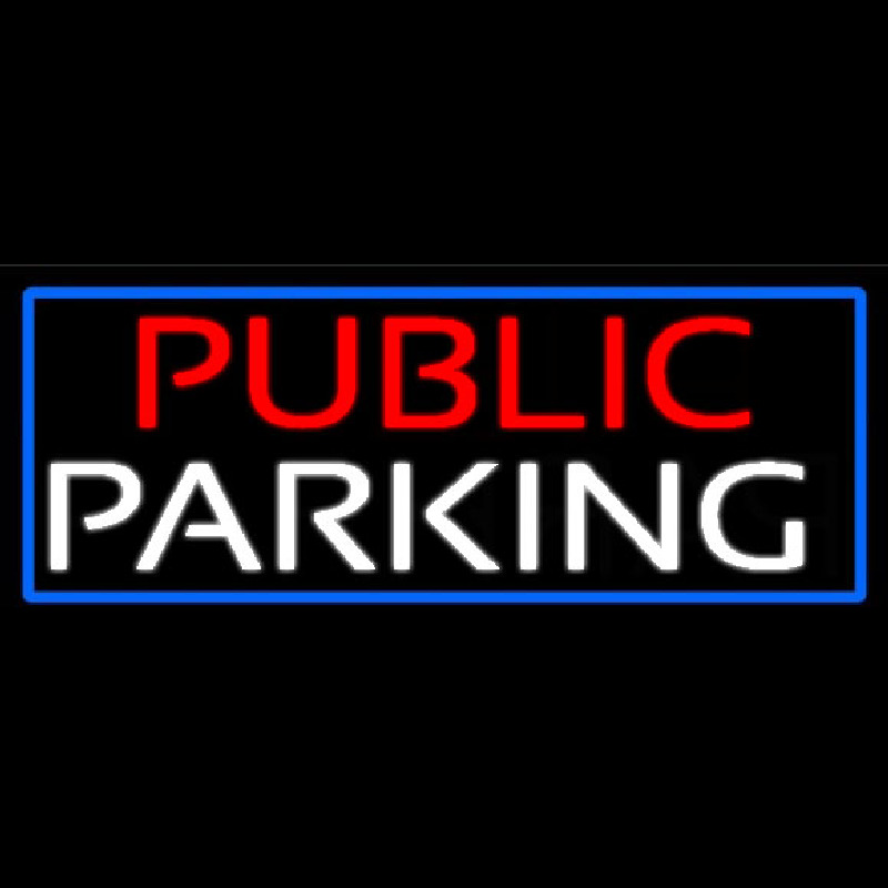 Public Parking With Blue Border Neon Sign