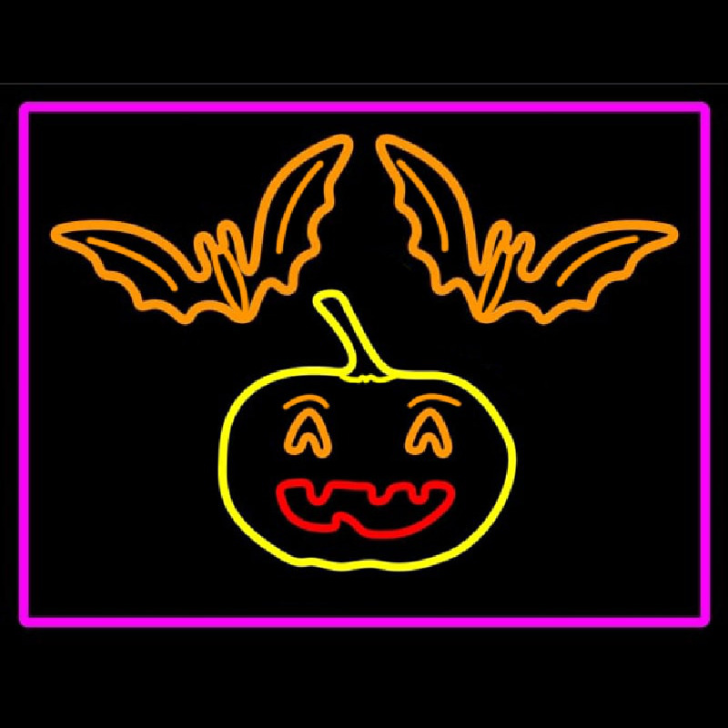 Pumpkin And Bats With Pink Border Neon Sign