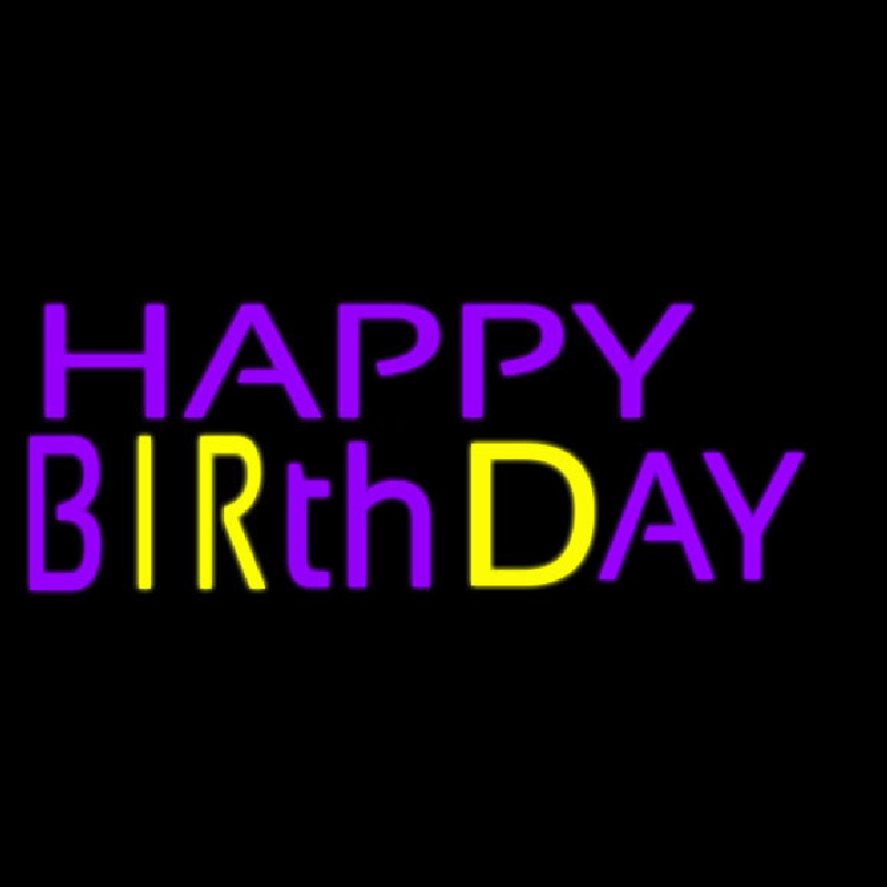 Purple And Yellow Happy Birthday Neon Sign