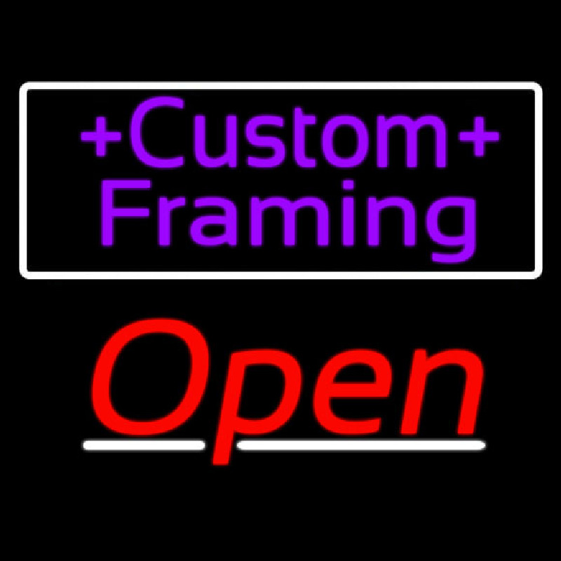 Purple Custom Framing With Open 3 Neon Sign