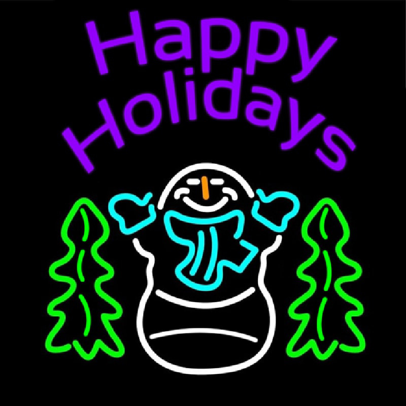 Purple Happy Holidays Snow Man Neon Sign
