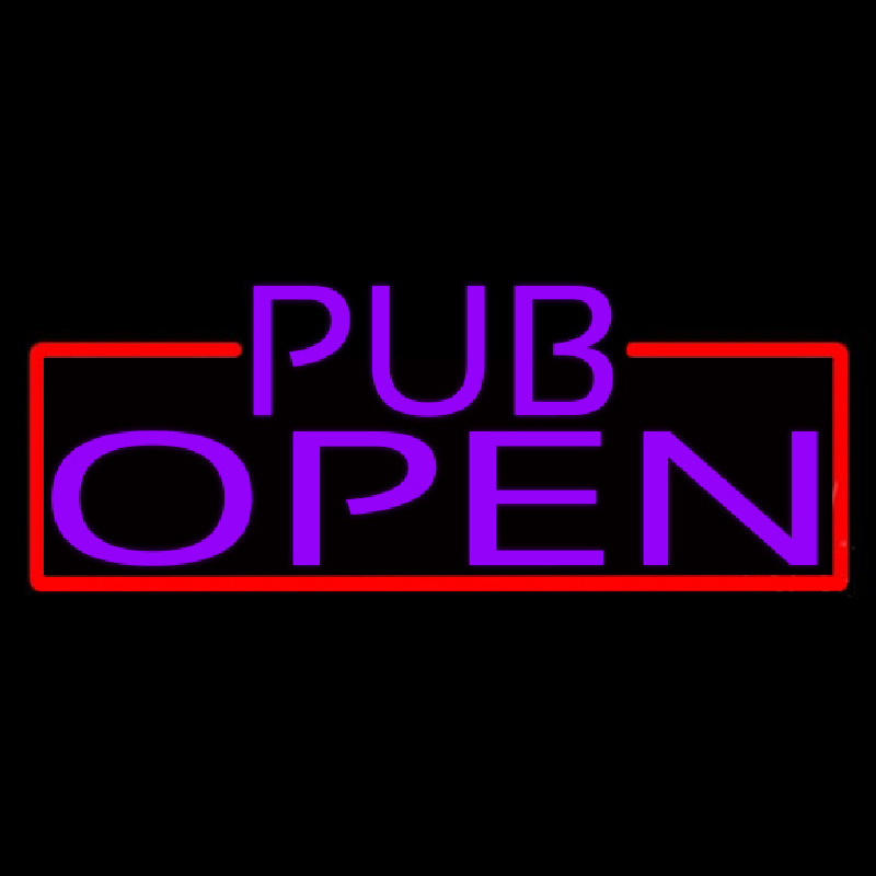 Purple Pub Open With Red Border Neon Sign