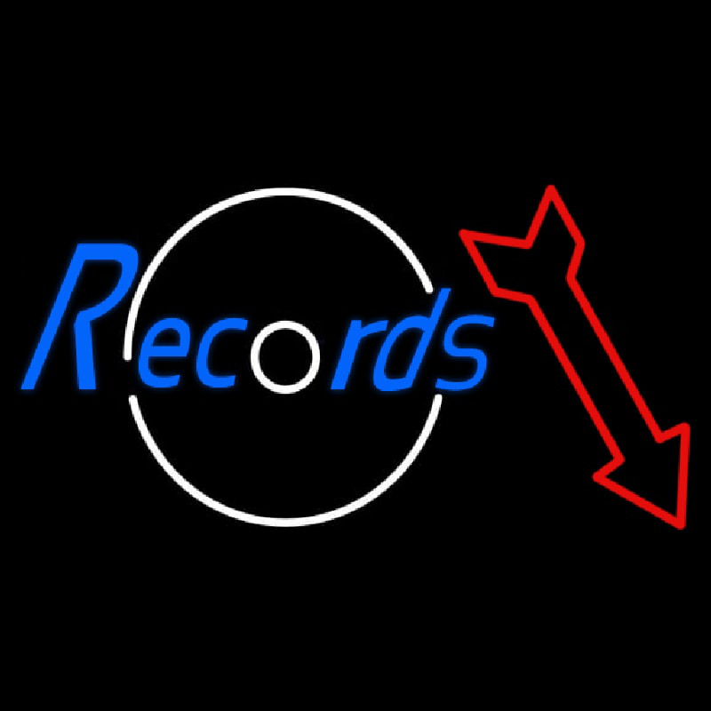 Records In Cursive With Arrow Neon Sign