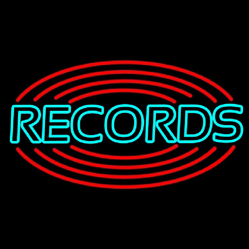 Records With Disc Neon Sign