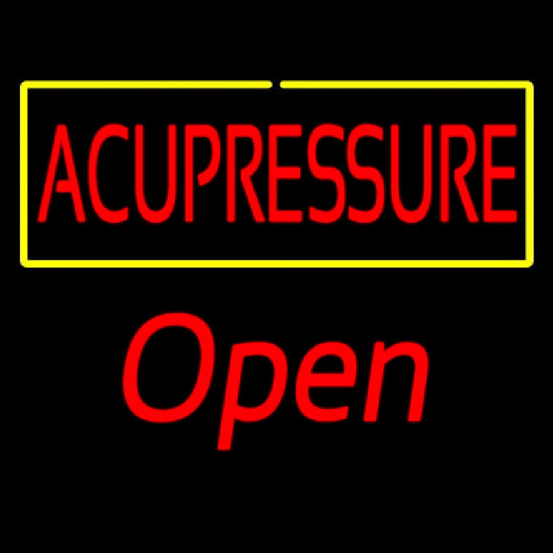 Red Acupressure Yellow Border Open Neon Sign