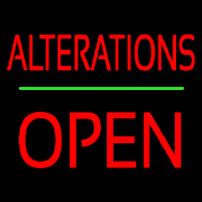 Red Alterations Block Open Neon Sign