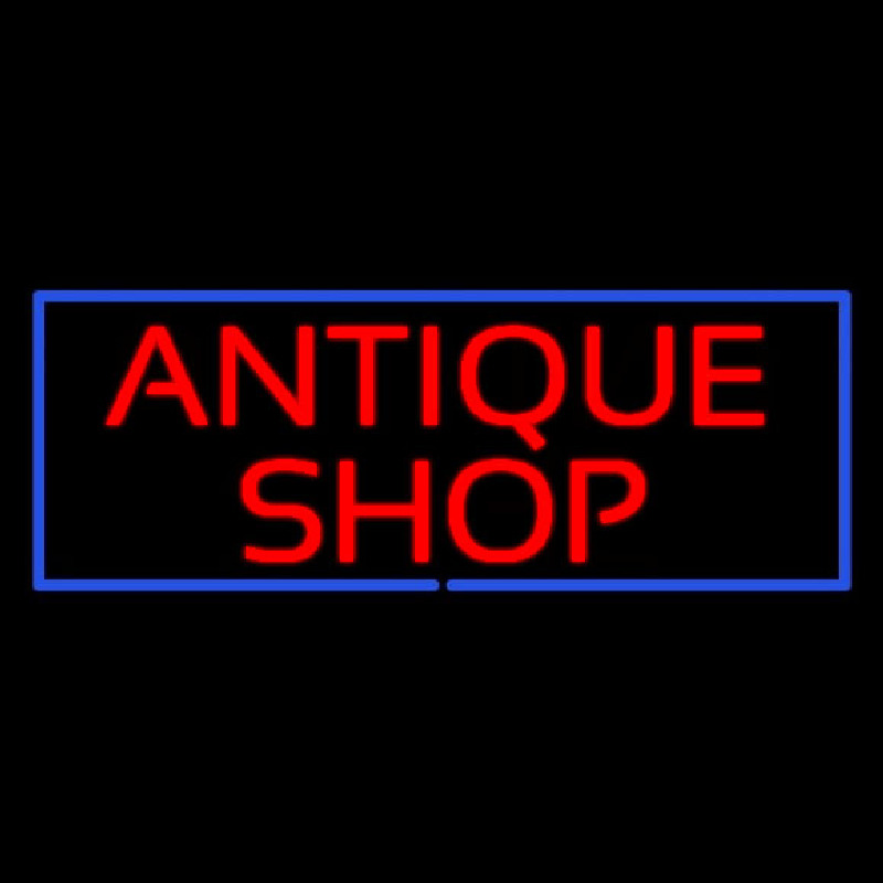 Red Antique Shop Blue Border Neon Sign