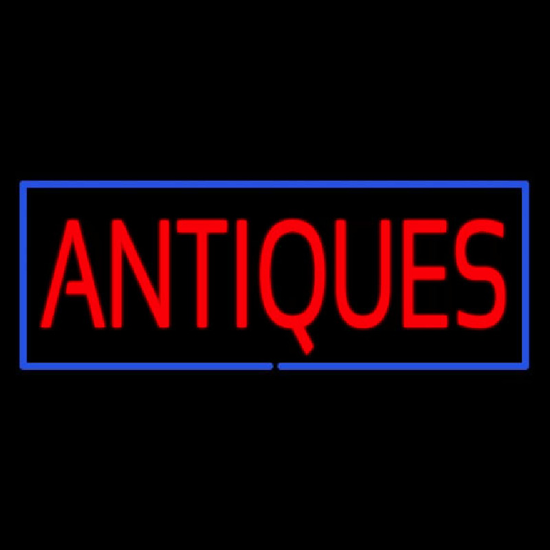 Red Antiques Blue Rectangle Neon Sign