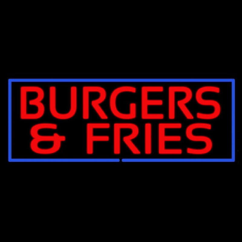 Red Burgers And Fries With Blue Border Neon Sign