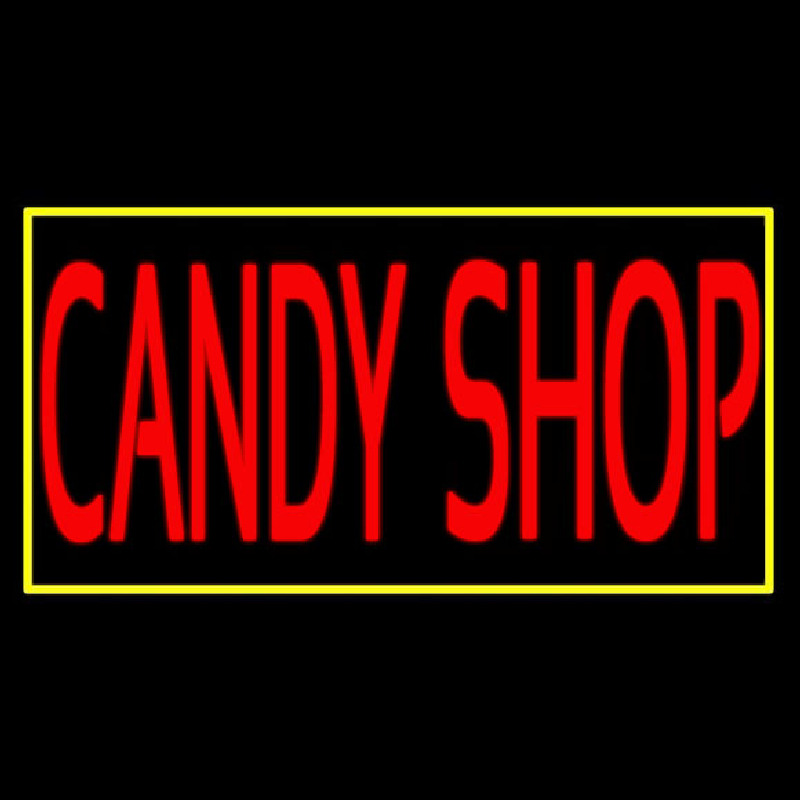 Red Candy Shop With Yellow Border Neon Sign