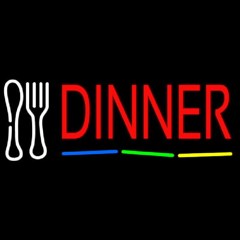 Red Dinner Multicolored Line With Spoon And Fork Neon Sign