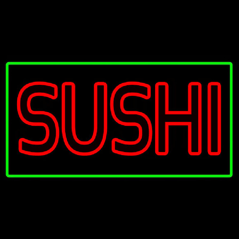 Red Double Stroke Sushi With Green Border Neon Sign