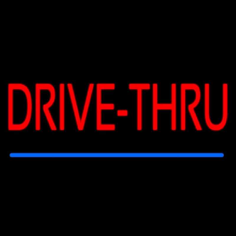 Red Drive Thru Blue Line Neon Sign