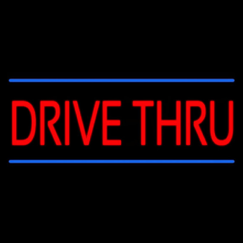 Red Drive Thru Blue Lines Neon Sign