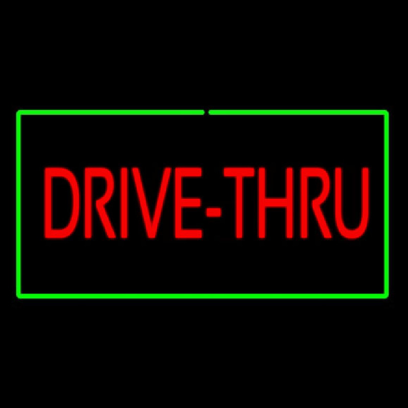 Red Drive Thru Rectangle Green Neon Sign