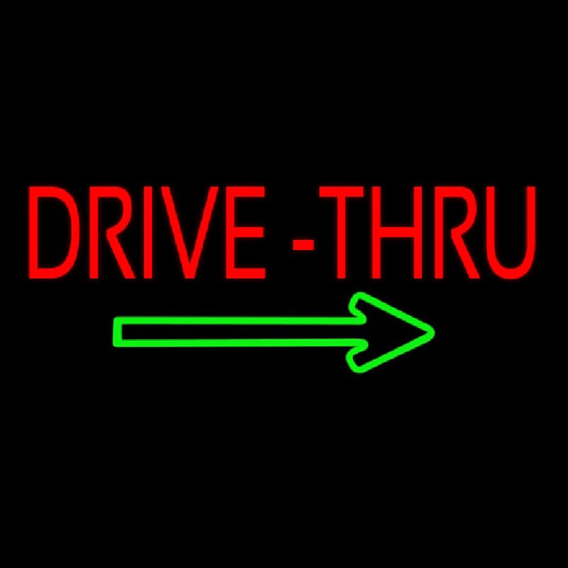 Red Drive Thru With Green Arrow Neon Sign