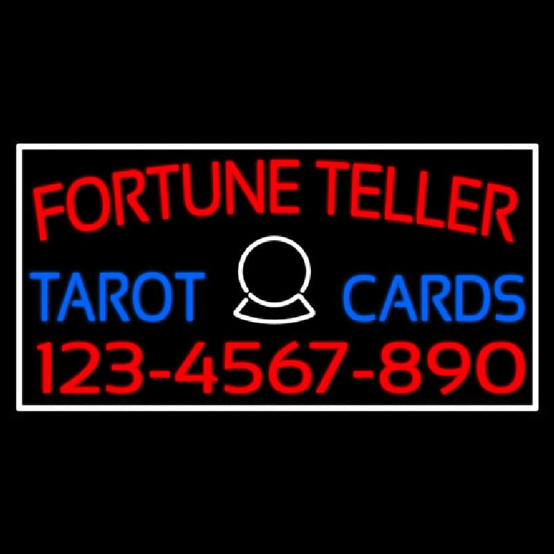 Red Fortune Teller Blue Tarot Cards With Phone Number Neon Sign