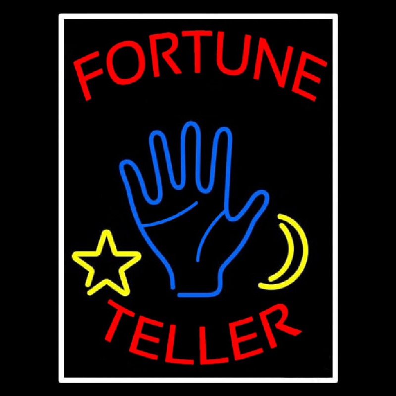 Red Fortune Teller With Logo And White Border Neon Sign