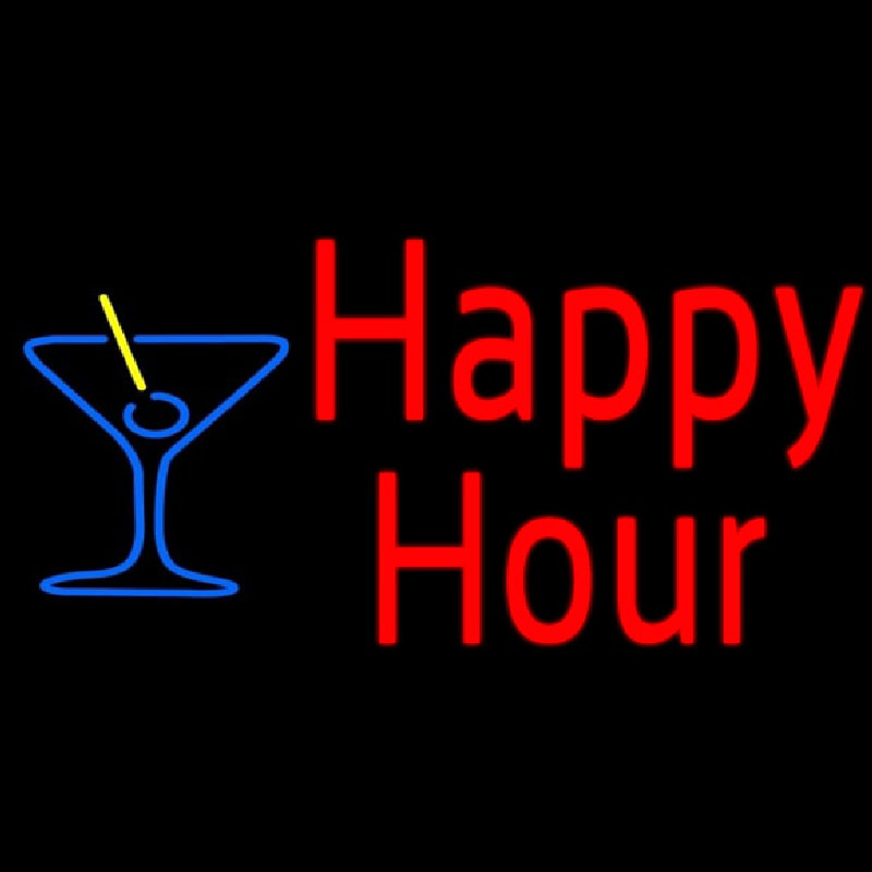 Red Happy Hour With Blue Martini Glass Neon Sign