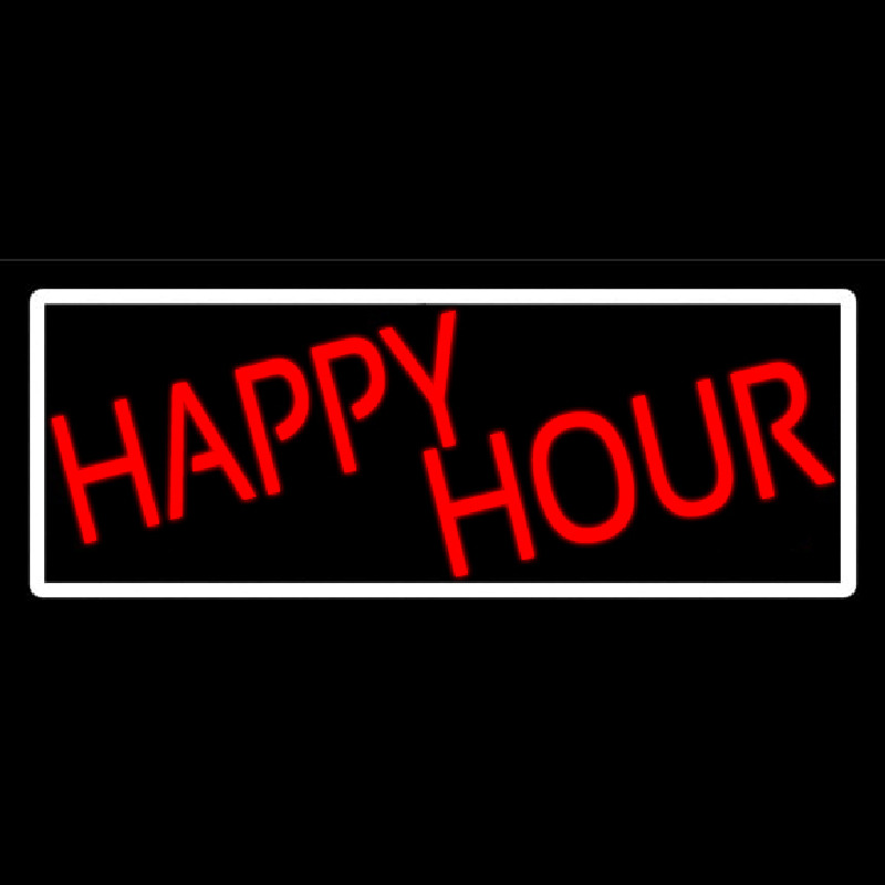 Red Happy Hour With White Border Neon Sign