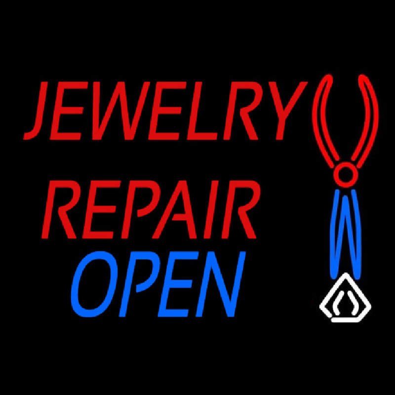 Red Jewelry Repair Blue Open Block Neon Sign