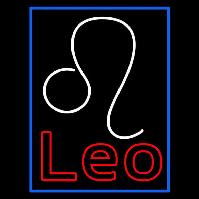 Red Leo Zodiac Blue Border Neon Sign