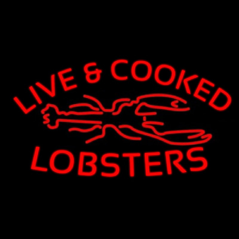 Red Live And Cooked Lobsters Seafood Neon Sign