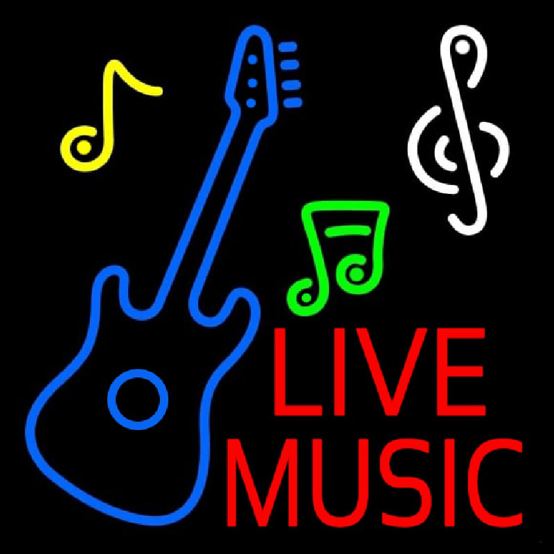 Red Live Music With Guitar Note 2 Neon Sign