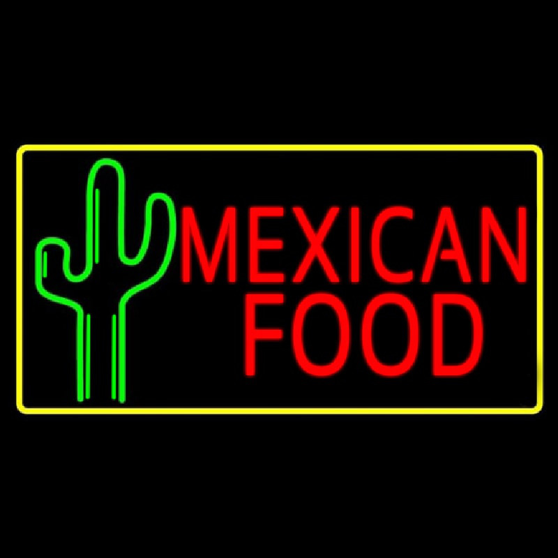 Red Me ican Food With Cactus Logo Neon Sign