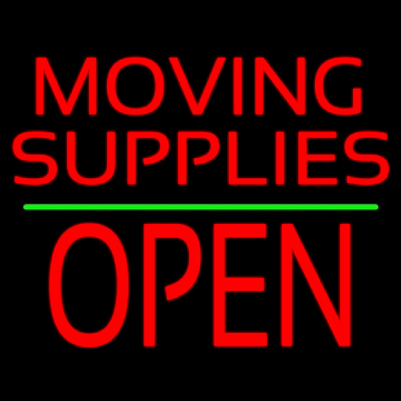 Red Moving Supplies Open Green Line 2 Neon Sign