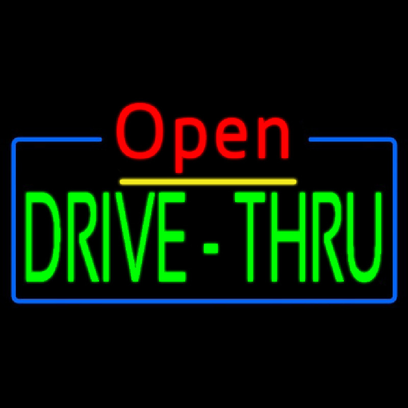 Red Open Green Drive Thru Neon Sign
