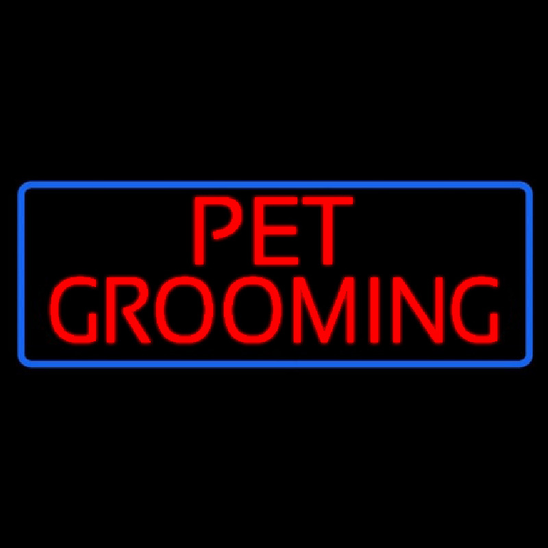 Red Pet Grooming Blue Border Neon Sign