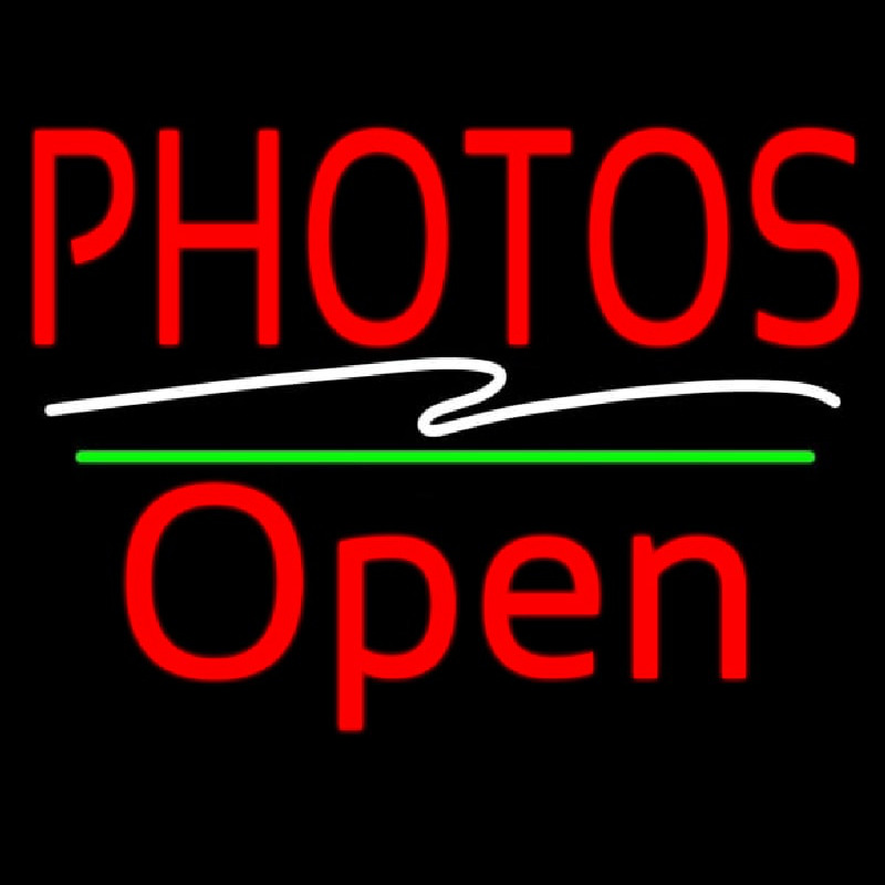 Red Photos Block With Open 2 Neon Sign