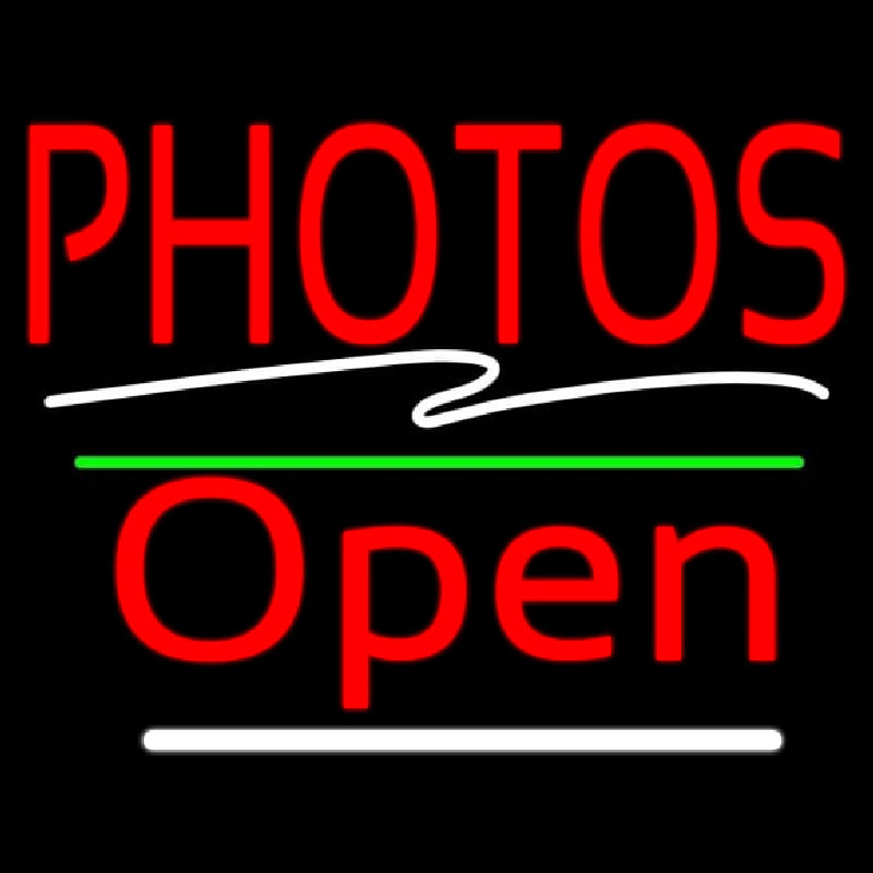 Red Photos Block With Open 3 Neon Sign