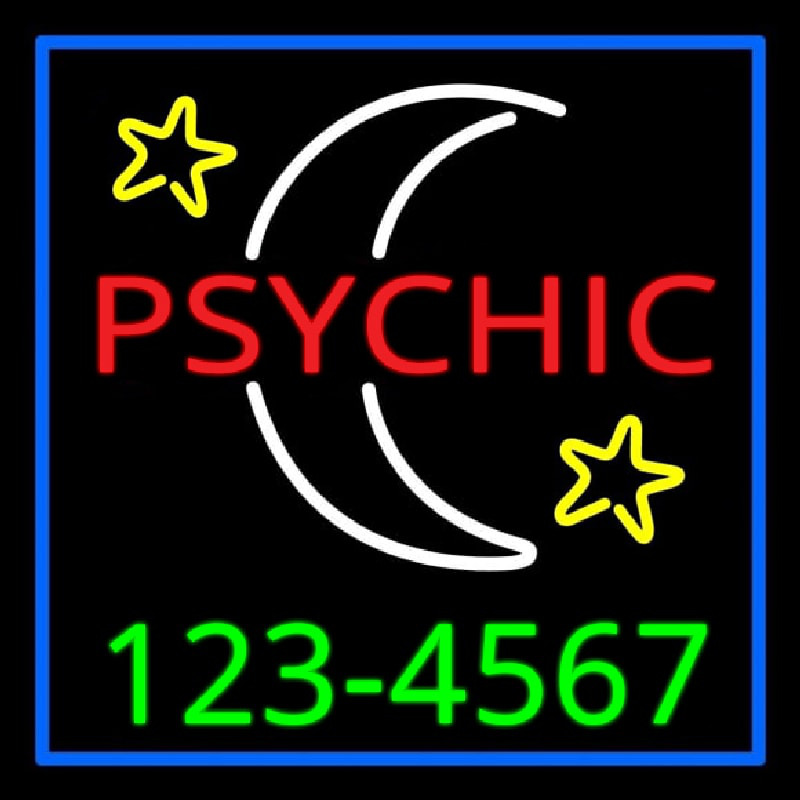 Red Psychic White Logo Green Phone Number Neon Sign