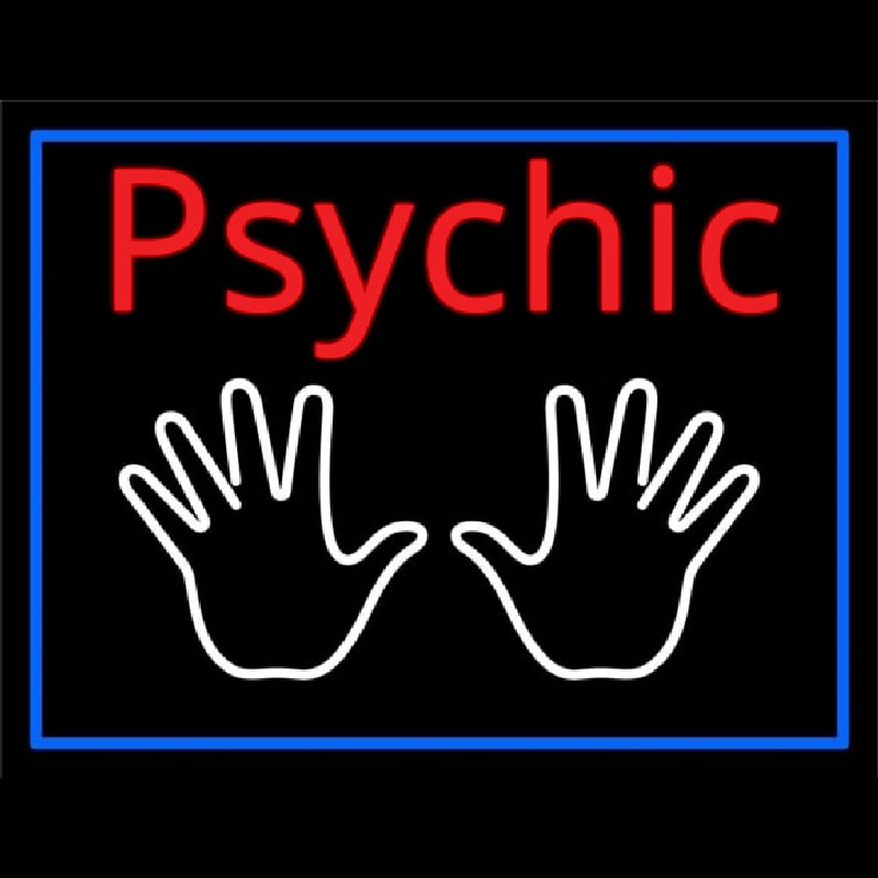 Red Psychic White Palms And Blue Border Neon Sign