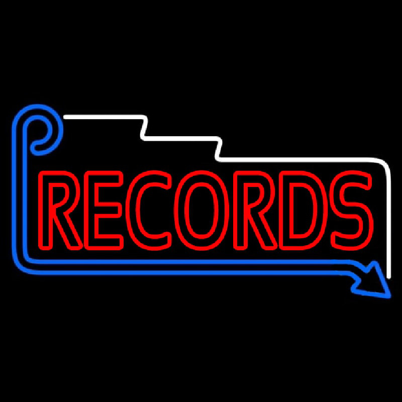 Red Records Block With Arrow Neon Sign