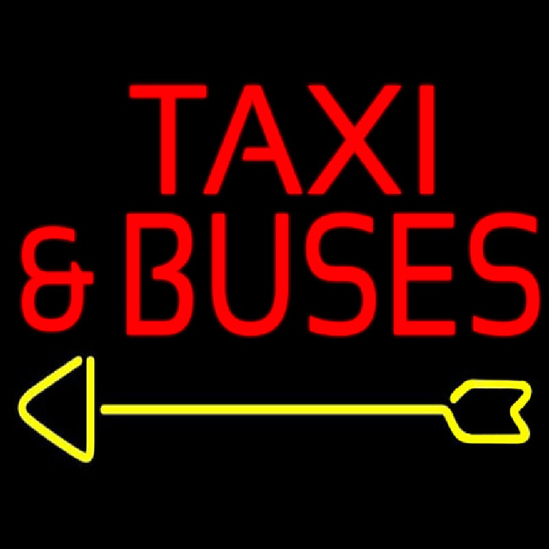 Red Ta i And Buses With Arrow Neon Sign