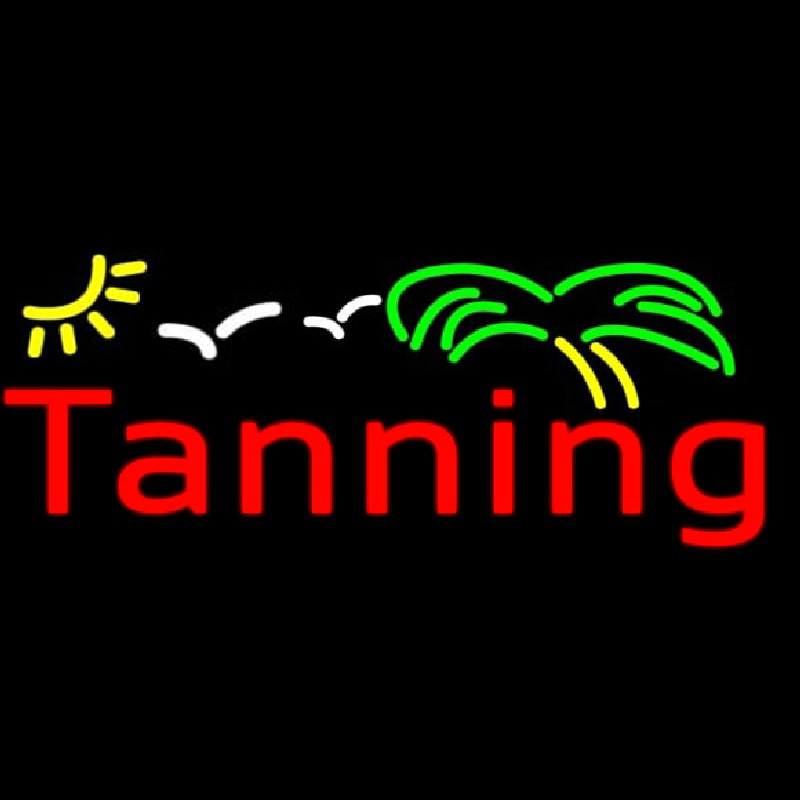 Red Tanning With Green Yellow Palm Tree Neon Sign