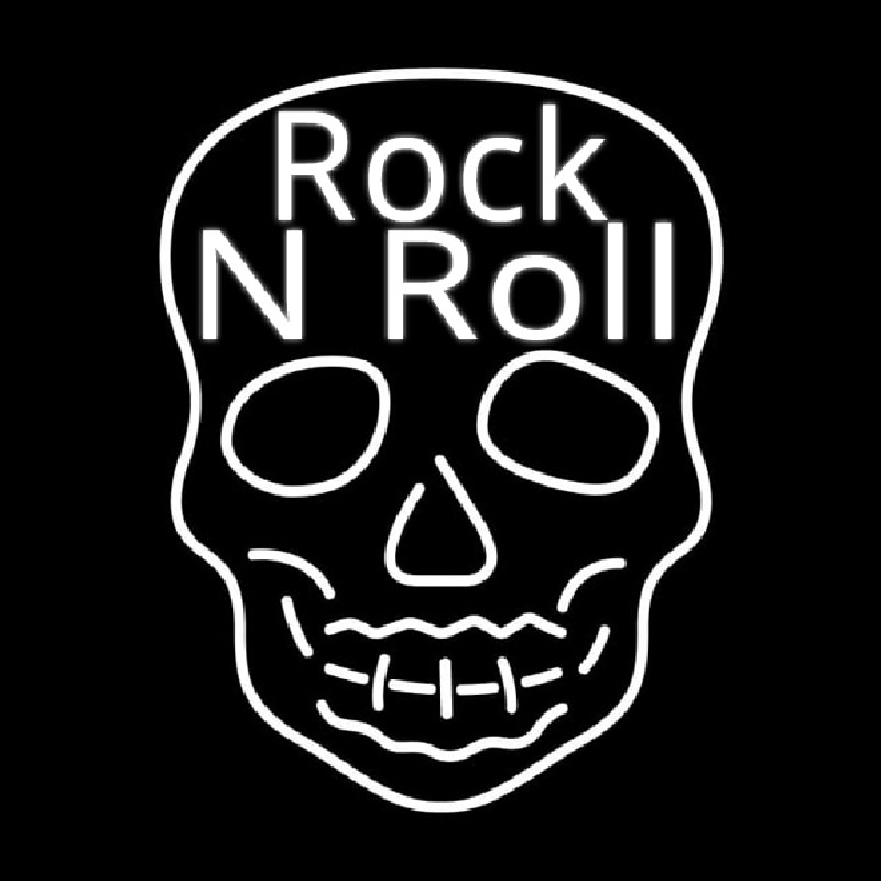 Rock N Roll White Skull 2 Neon Sign