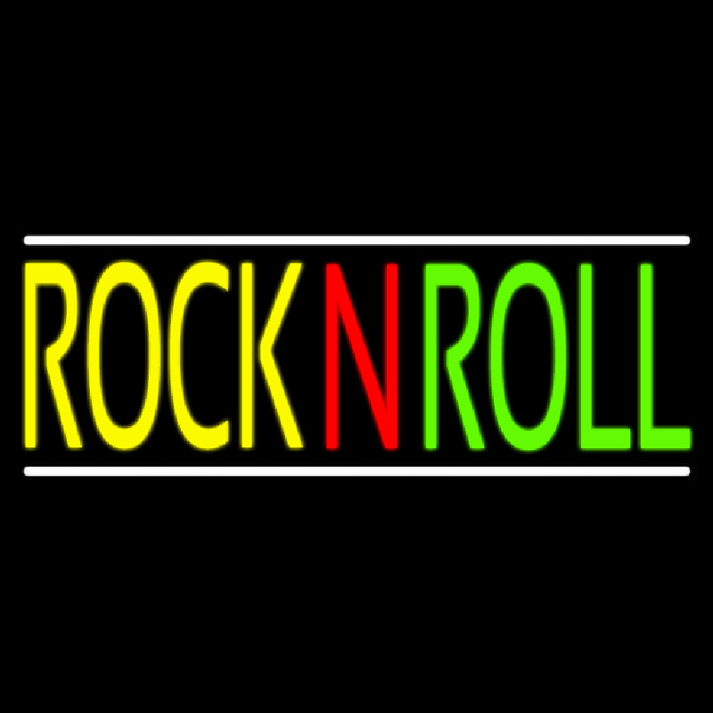 Rock N Roll With White Line Block Neon Sign