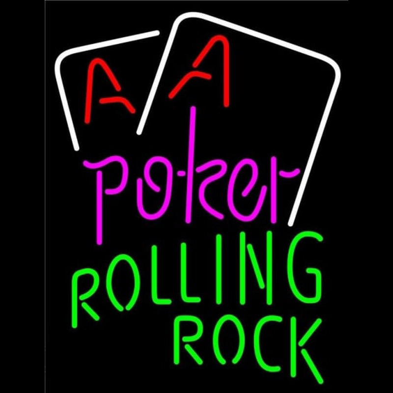 Rolling Rock Purple Lettering Red Aces White Cards Beer Sign Neon Sign