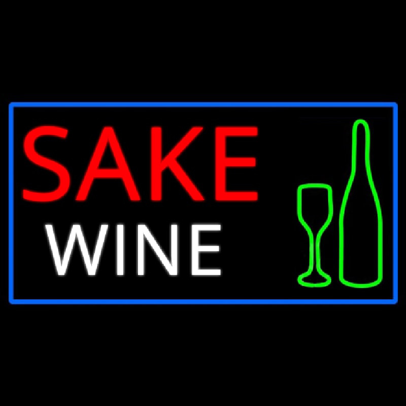 Sake Wine Bottle Glass With Blue Border Neon Sign