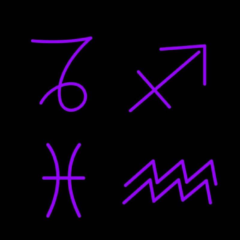 Set of Zodiac Sagittarius Capricorn Aquarius Pisces Neon Sign