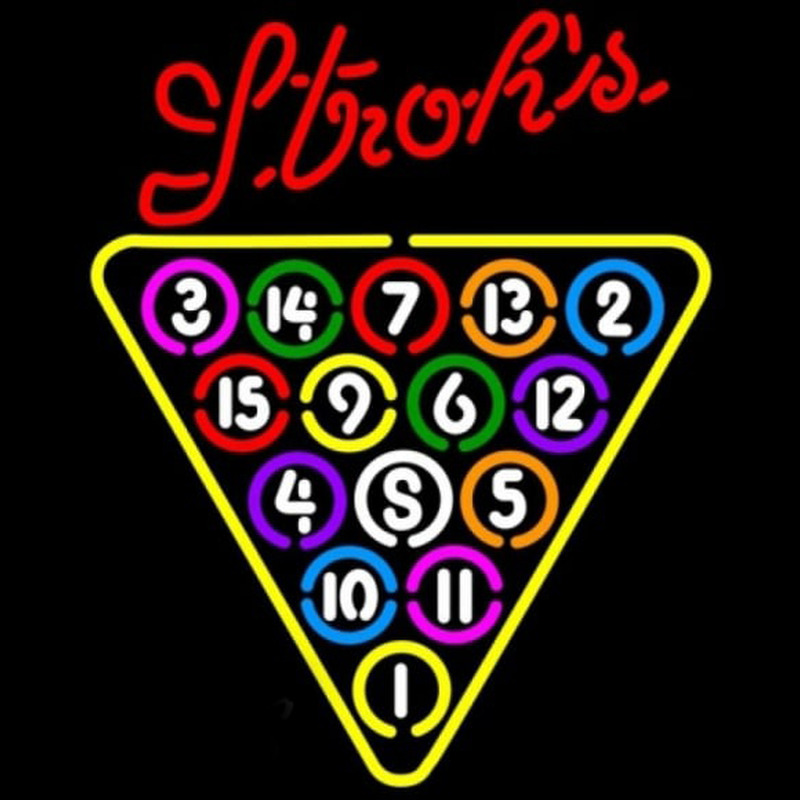 Strohs 15 Ball Billiards Pool Beer Sign Neon Sign