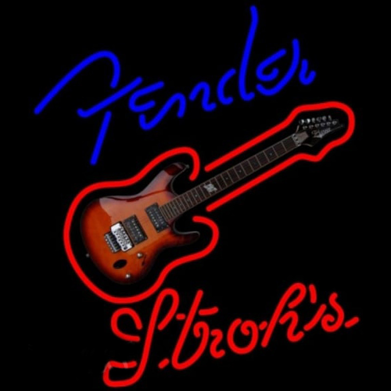 Strohs Fender Blue Red Guitar Beer Sign Neon Sign