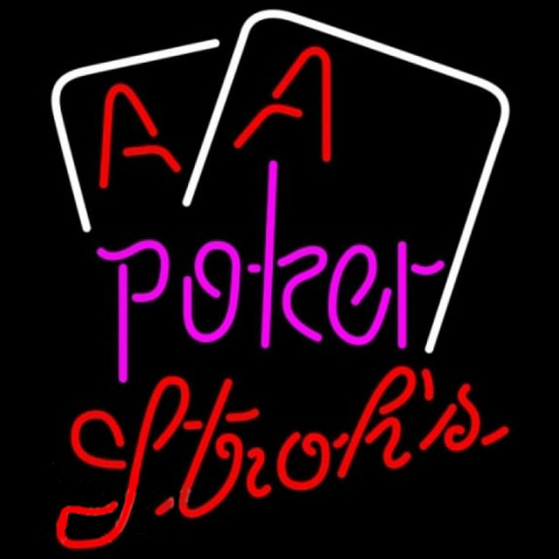 Strohs Purple Lettering Red Aces White Cards Poker Beer Sign Neon Sign