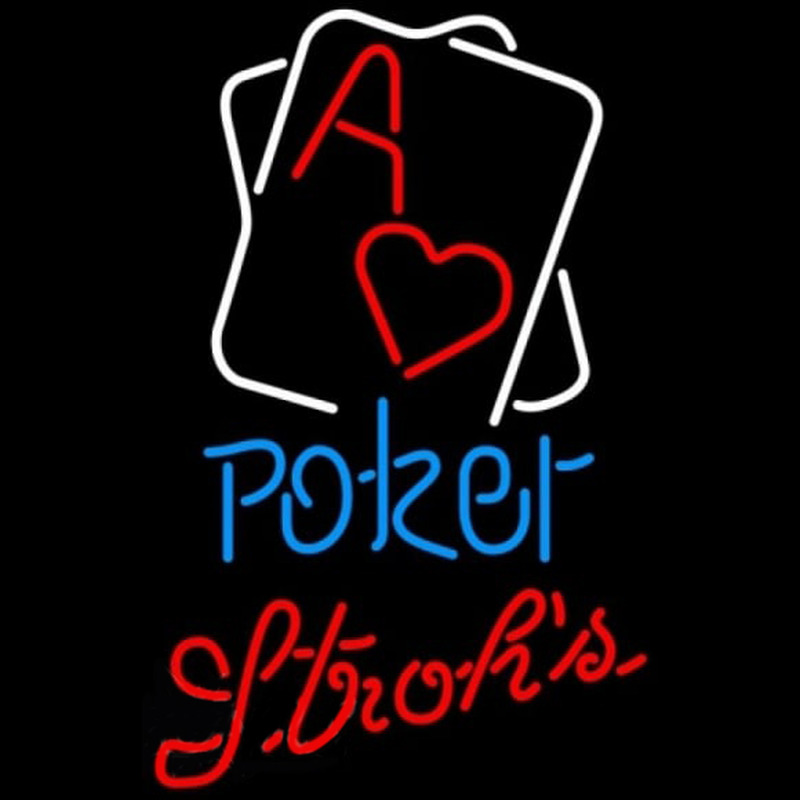 Strohs Rectangular Black Hear Ace Poker Beer Sign Neon Sign