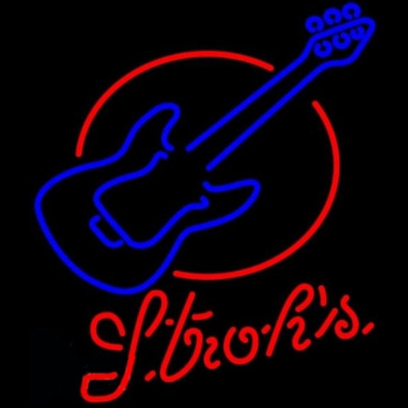Strohs Red Round Guitar Beer Sign Neon Sign