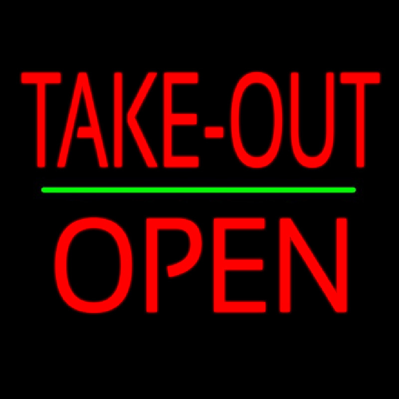 Take Out Block Open Green Line Neon Sign